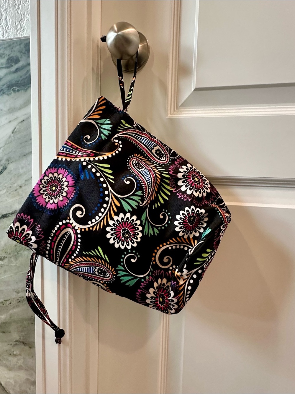Vera Bradley Black Floral Paisley Drawstring Cosmetic Pouch